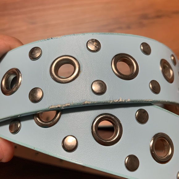 Vintage Retro Leather Studded Eyelet Blue Belt - Picture 4 of 8